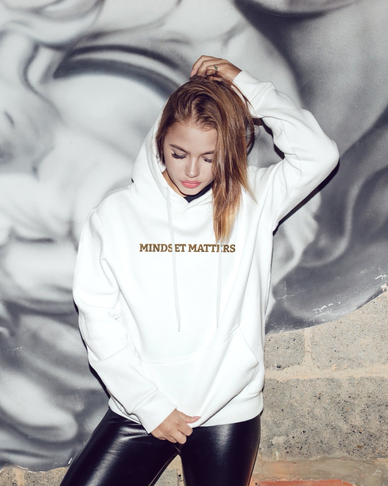 "MINDSET MATTERS" Design With Gold Embroidered Text. Classic Unisex Pullover Hoodie Premium Quality Original Clothing. Wear Your Motivation