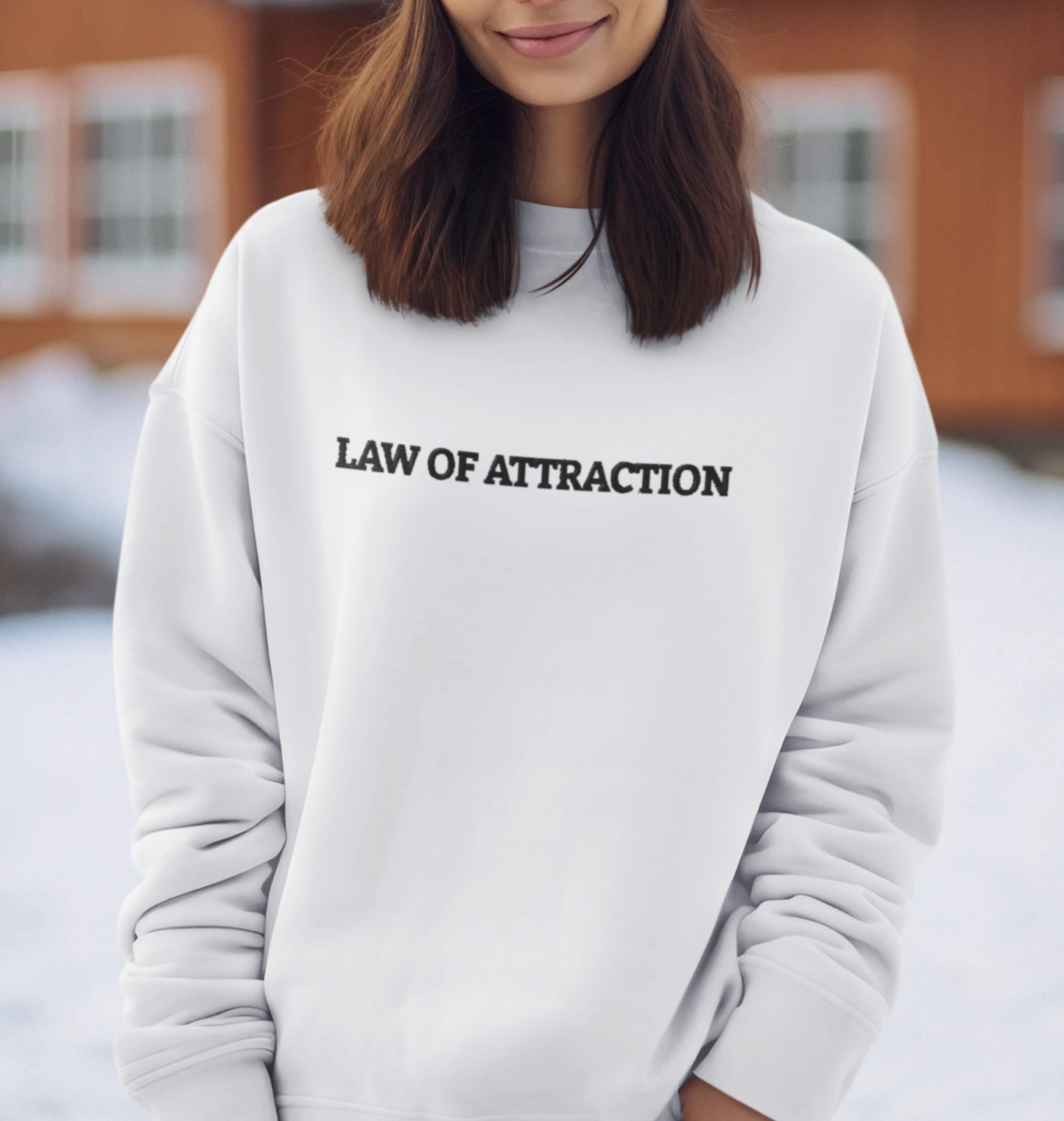 "LAW OF ATTRACTION" Design With Black Embroidered Text. Classic Unisex Crewneck Sweatshirt  Premium Quality Original Clothing. Wear Your Motivation