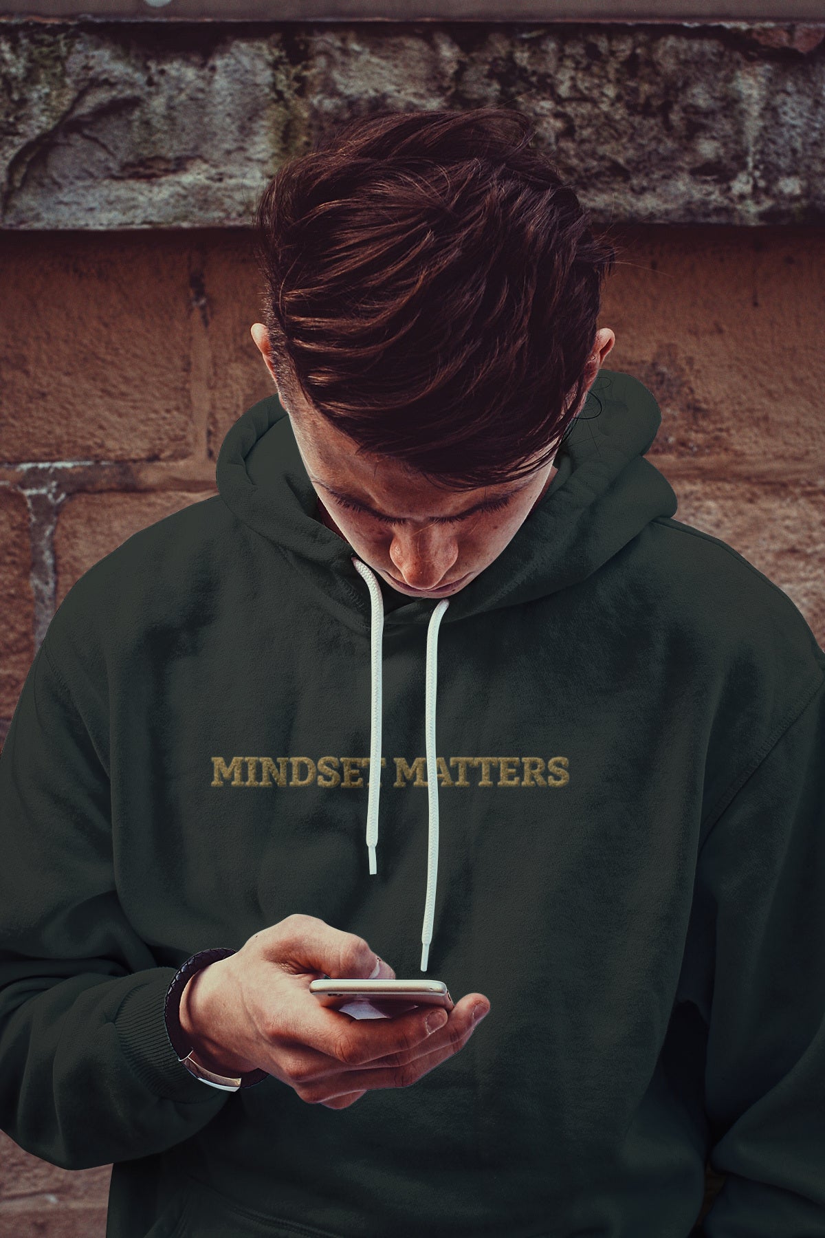 "MINDSET MATTERS" Design With Gold Embroidered Text. Classic Unisex Pullover Hoodie Premium Quality Original Clothing. Wear Your Motivation