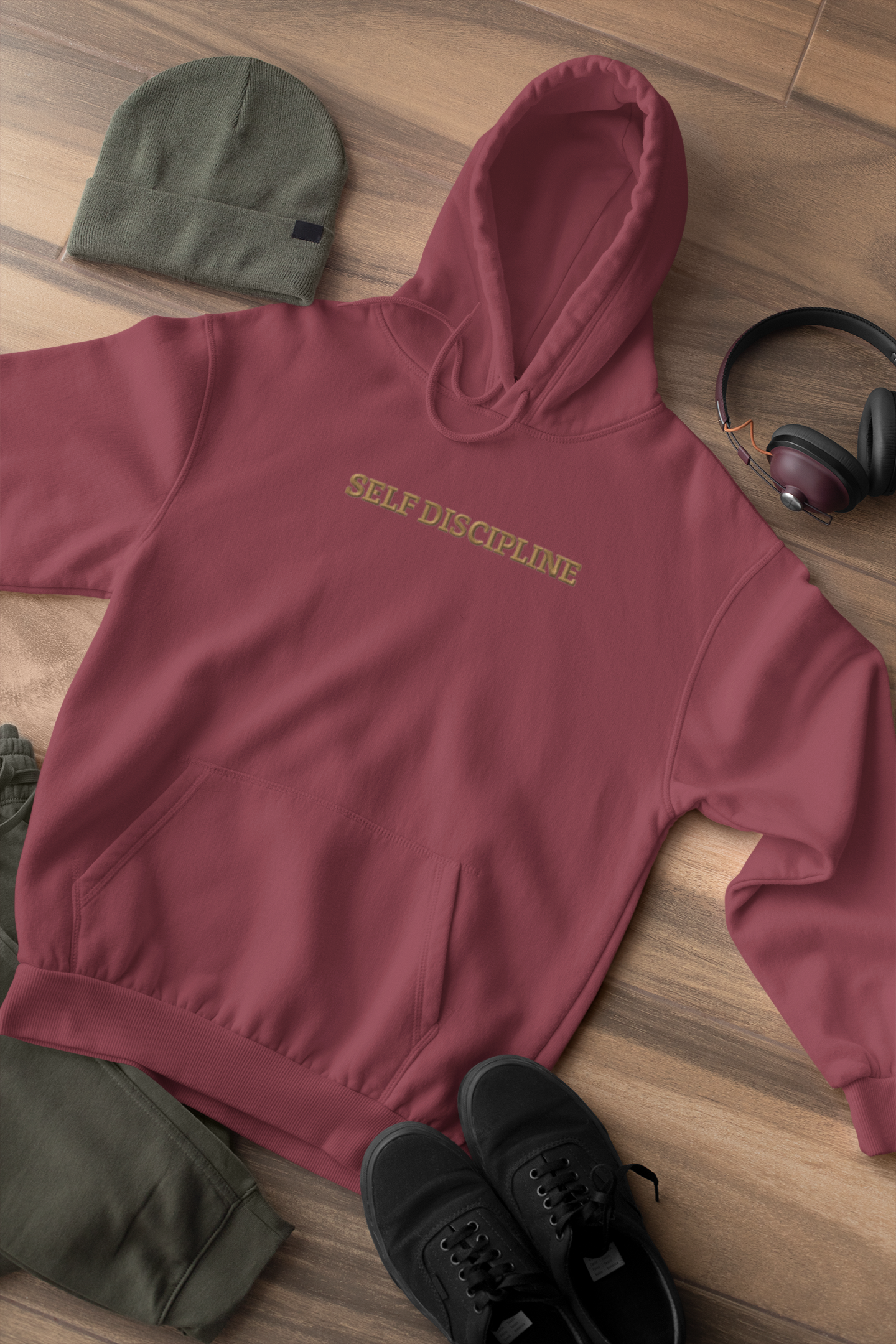 "SELF DISCIPLINE" Design With Gold Embroidered Text. Classic Unisex Pullover Hoodie Premium Quality Original Clothing. Wear Your Motivation