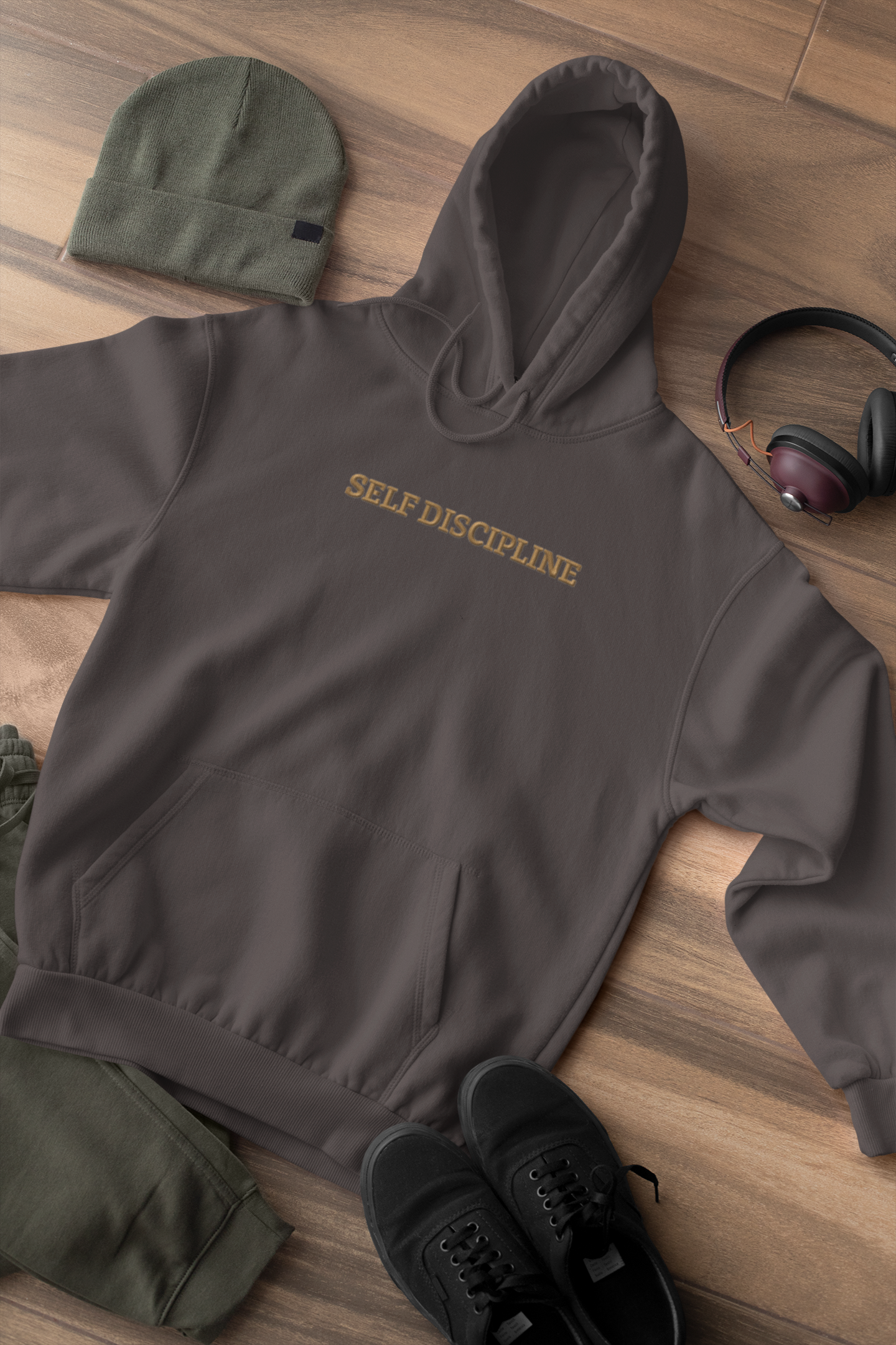 "SELF DISCIPLINE" Design With Gold Embroidered Text. Classic Unisex Pullover Hoodie Premium Quality Original Clothing. Wear Your Motivation