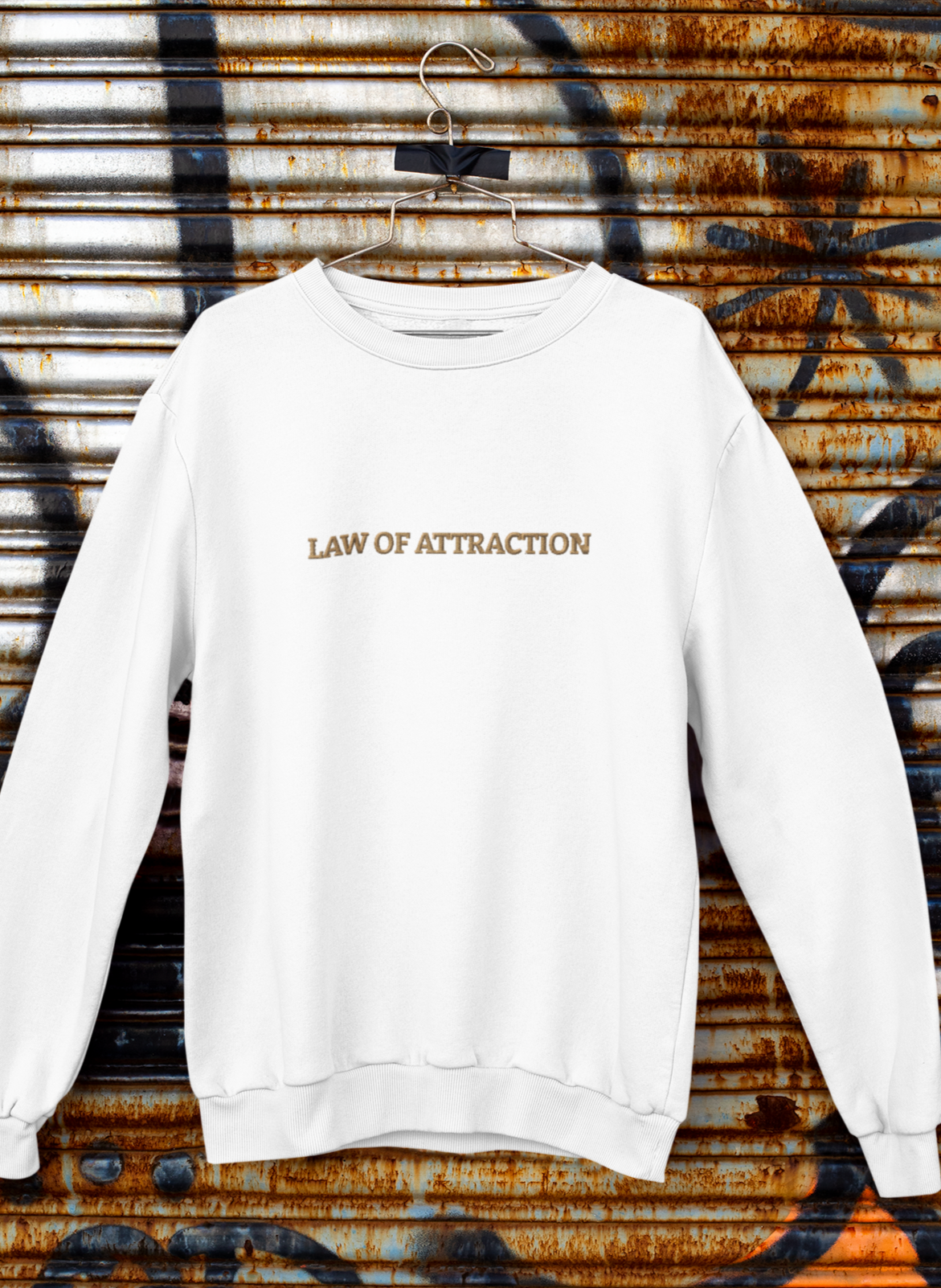 "LAW OF ATTRACTION" Design With Gold Embroidered Text. Classic Unisex Crewneck Sweatshirt  Premium Quality Original Clothing. Wear Your Motivation.