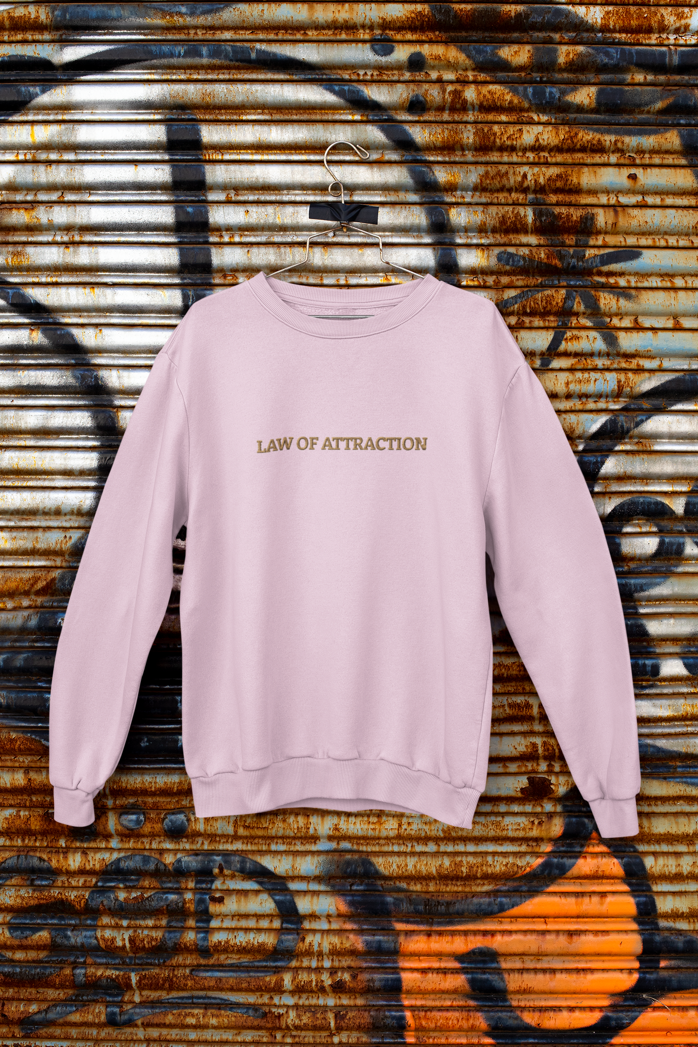 "LAW OF ATTRACTION" Design With Gold Embroidered Text. Classic Unisex Crewneck Sweatshirt  Premium Quality Original Clothing. Wear Your Motivation.