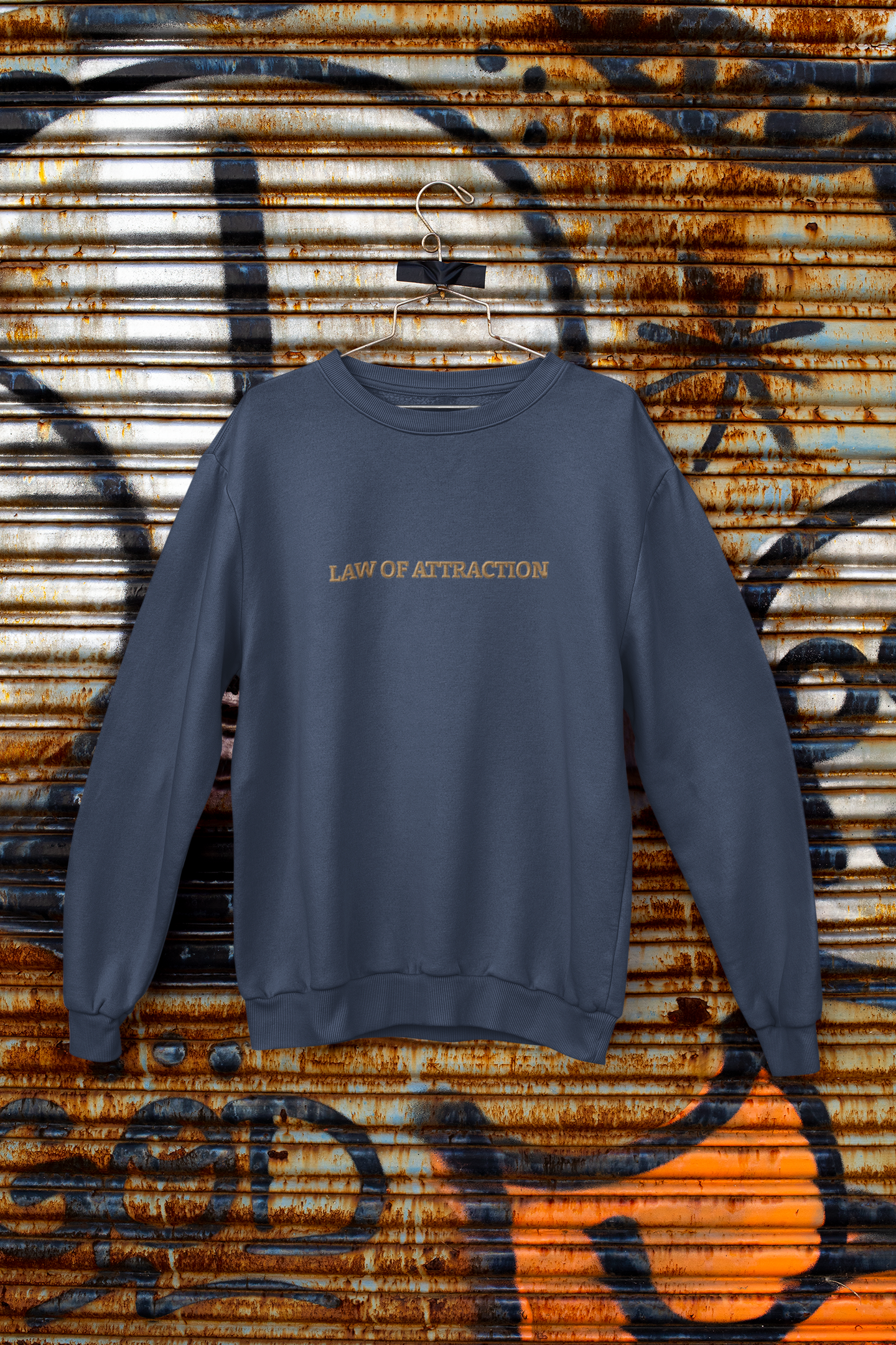 "LAW OF ATTRACTION" Design With Gold Embroidered Text. Classic Unisex Crewneck Sweatshirt  Premium Quality Original Clothing. Wear Your Motivation.