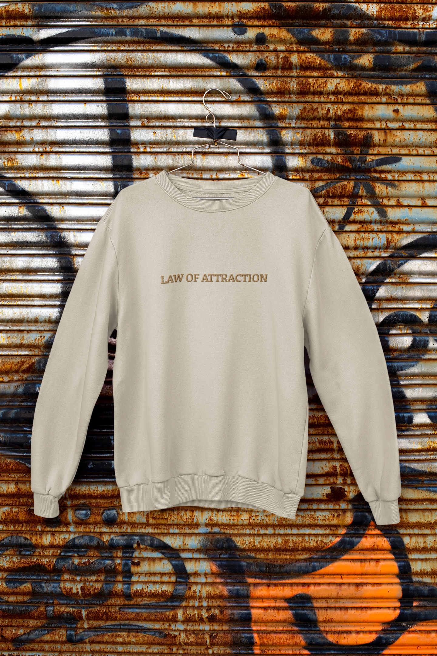 "LAW OF ATTRACTION" Design With Gold Embroidered Text. Classic Unisex Crewneck Sweatshirt  Premium Quality Original Clothing. Wear Your Motivation.