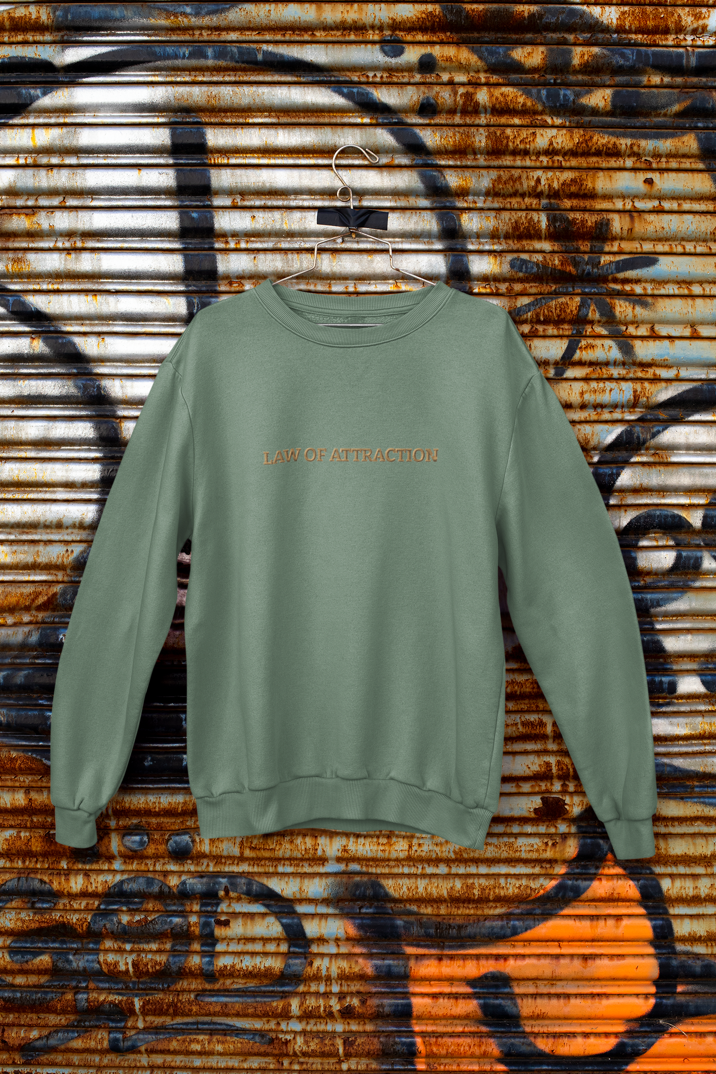 "LAW OF ATTRACTION" Design With Gold Embroidered Text. Classic Unisex Crewneck Sweatshirt  Premium Quality Original Clothing. Wear Your Motivation.