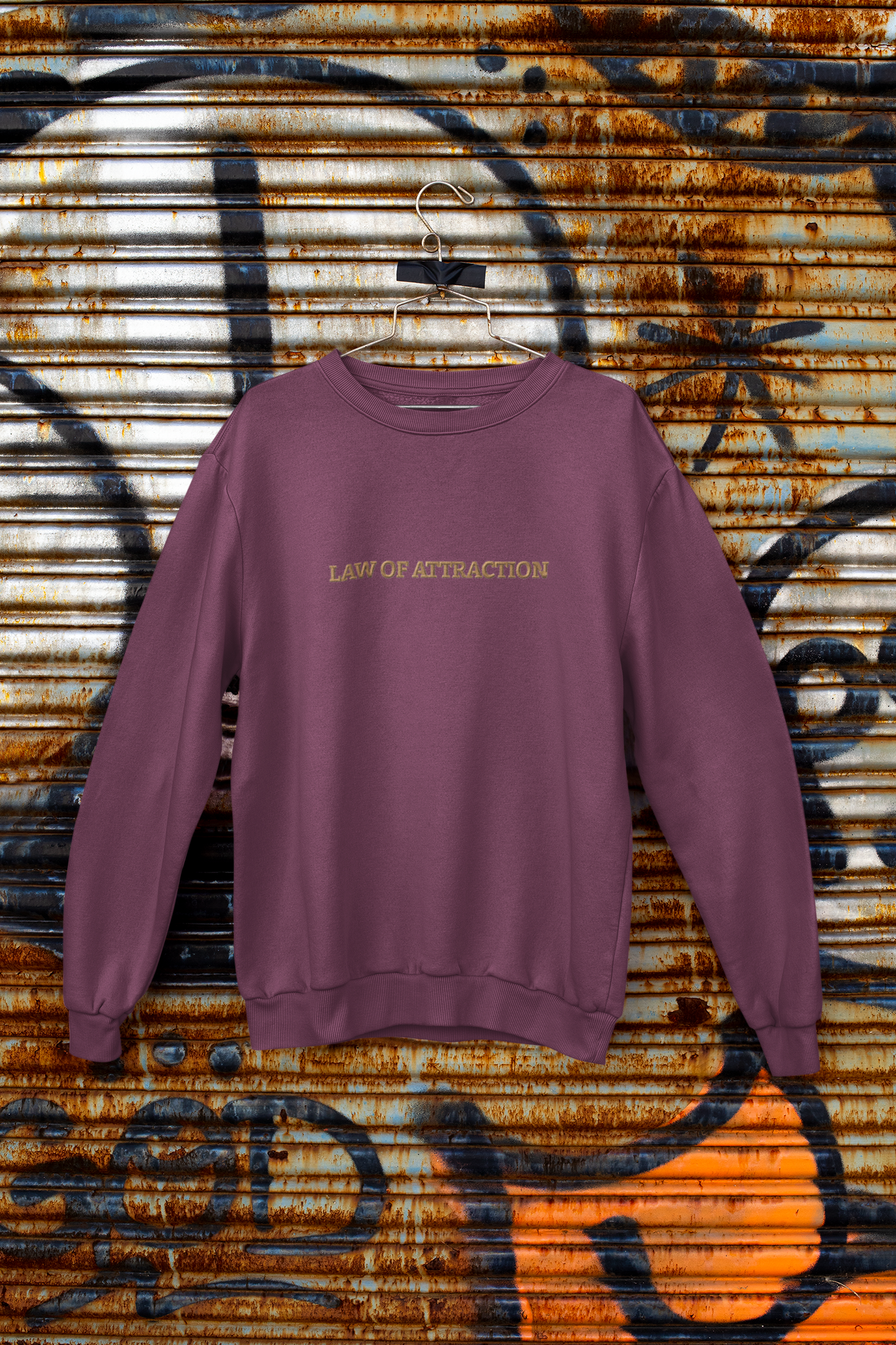 "LAW OF ATTRACTION" Design With Gold Embroidered Text. Classic Unisex Crewneck Sweatshirt  Premium Quality Original Clothing. Wear Your Motivation.