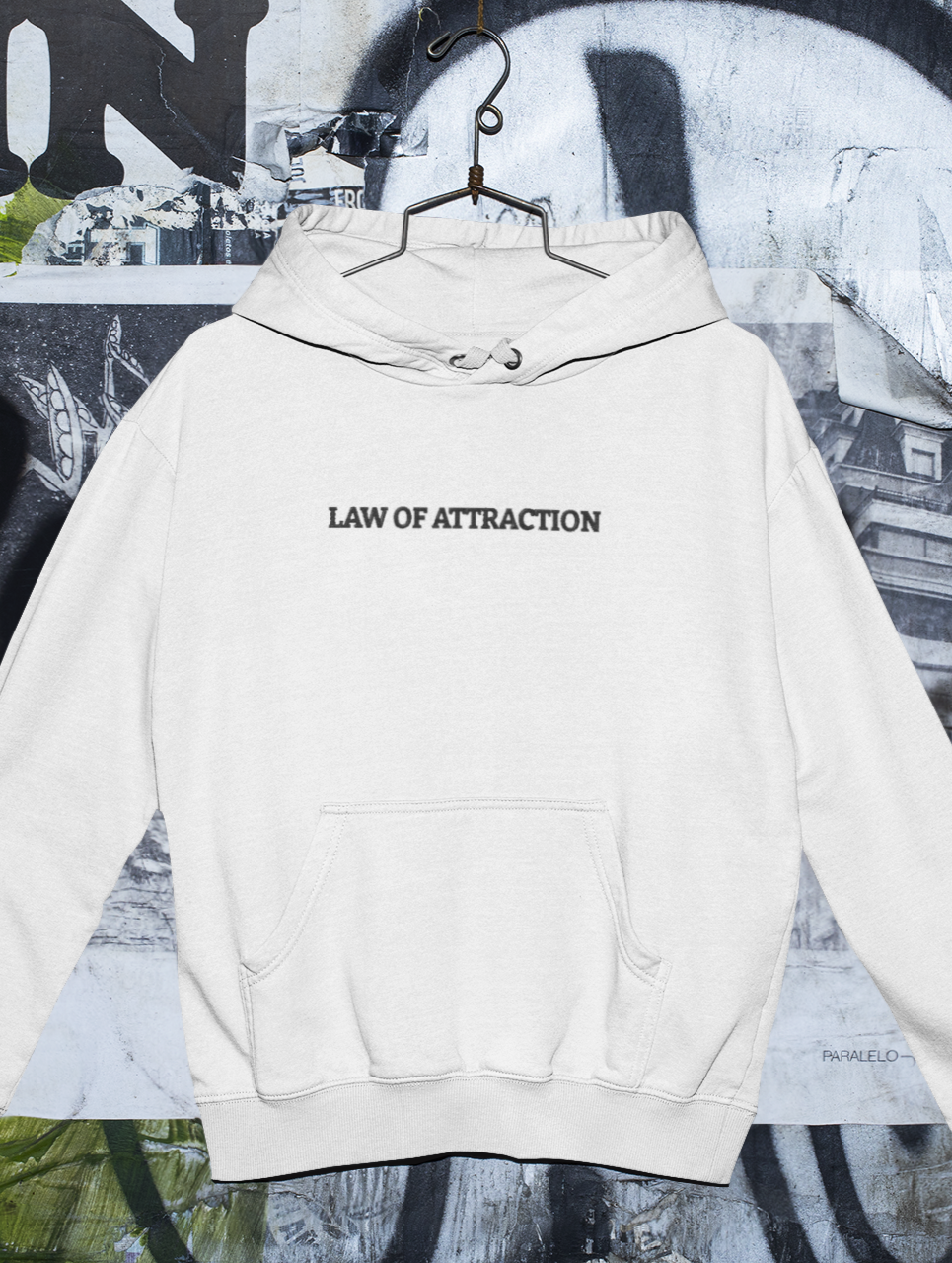 "LAW OF ATTRACTION" Design With Black Embroidered Text. Classic Unisex Pullover Hoodie Premium Quality Original Clothing. Wear Your Motivation