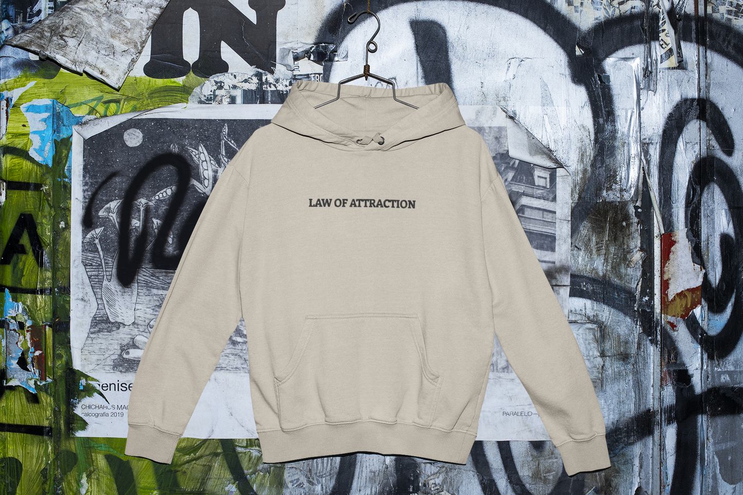 "LAW OF ATTRACTION" Design With Black Embroidered Text. Classic Unisex Pullover Hoodie Premium Quality Original Clothing. Wear Your Motivation