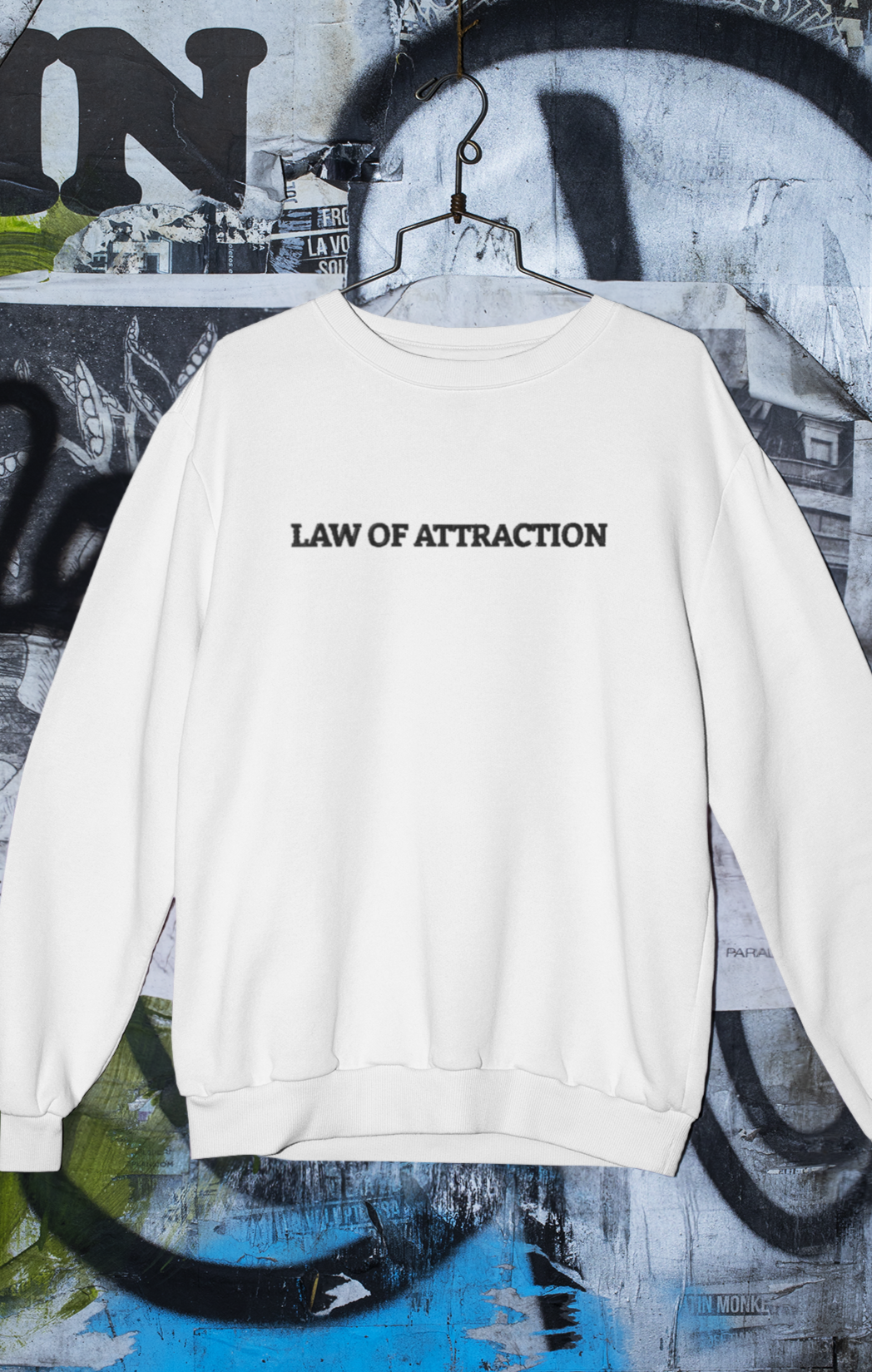 "LAW OF ATTRACTION" Design With Black Embroidered Text. Classic Unisex Crewneck Sweatshirt  Premium Quality Original Clothing. Wear Your Motivation