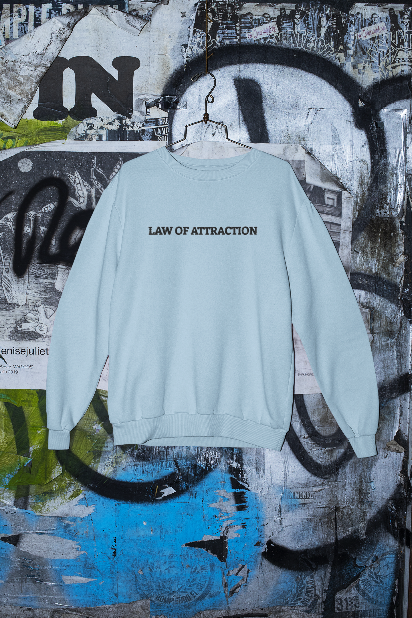 "LAW OF ATTRACTION" Design With Black Embroidered Text. Classic Unisex Crewneck Sweatshirt  Premium Quality Original Clothing. Wear Your Motivation