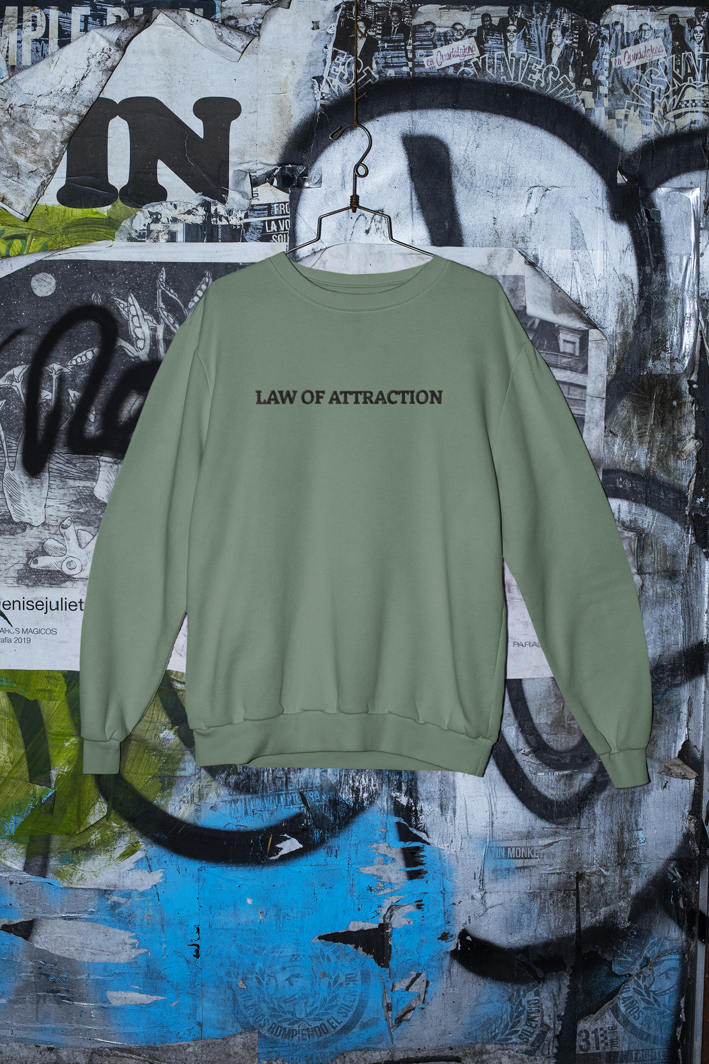 "LAW OF ATTRACTION" Design With Black Embroidered Text. Classic Unisex Crewneck Sweatshirt  Premium Quality Original Clothing. Wear Your Motivation