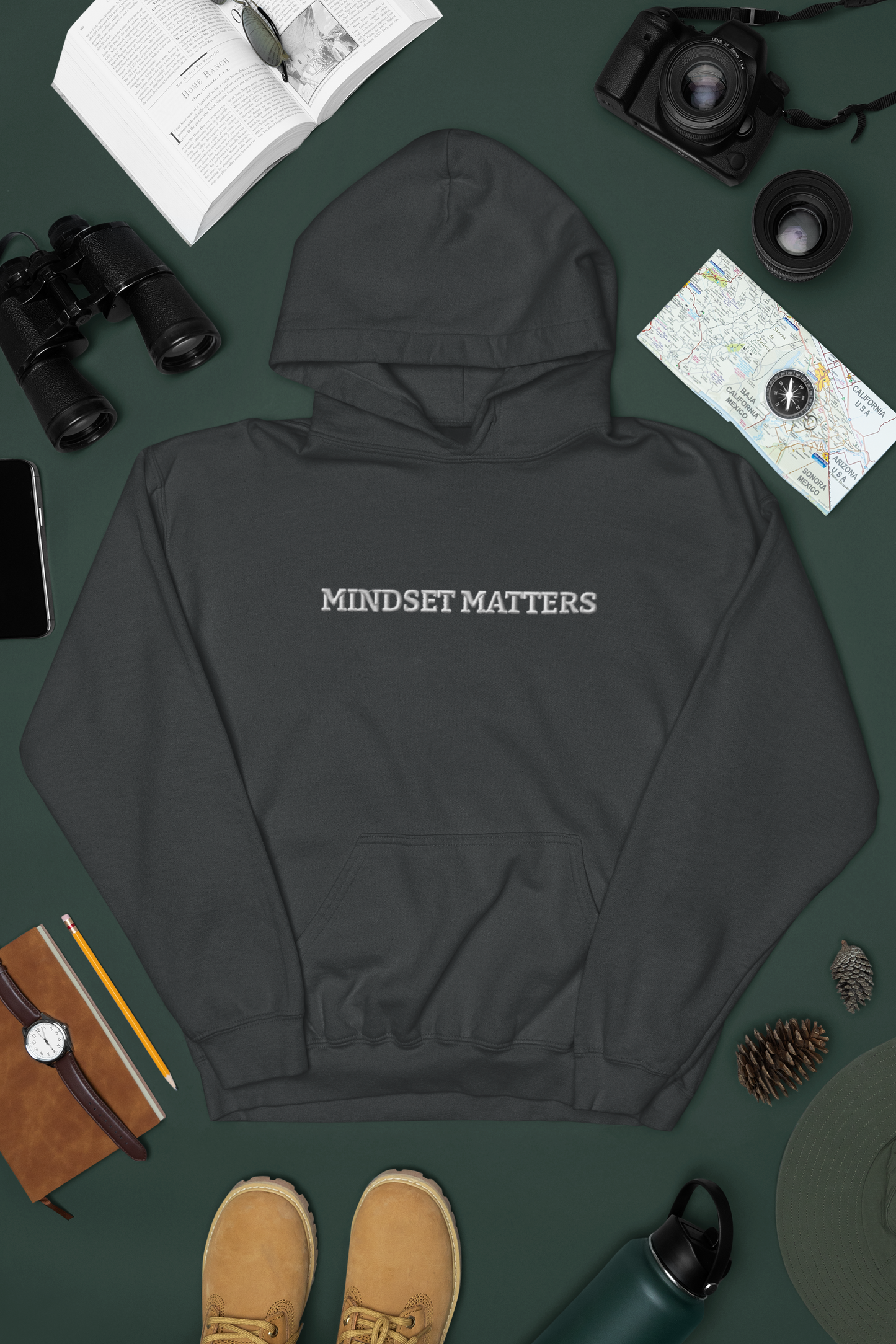 "MINDSET MATTERS" Design With White Embroidered Text. Classic Unisex Pullover Hoodie Premium Quality Original Clothing. Wear Your Motivation