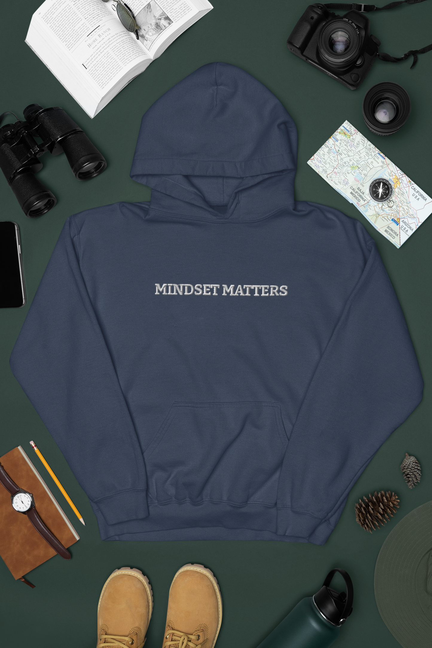 "MINDSET MATTERS" Design With White Embroidered Text. Classic Unisex Pullover Hoodie Premium Quality Original Clothing. Wear Your Motivation