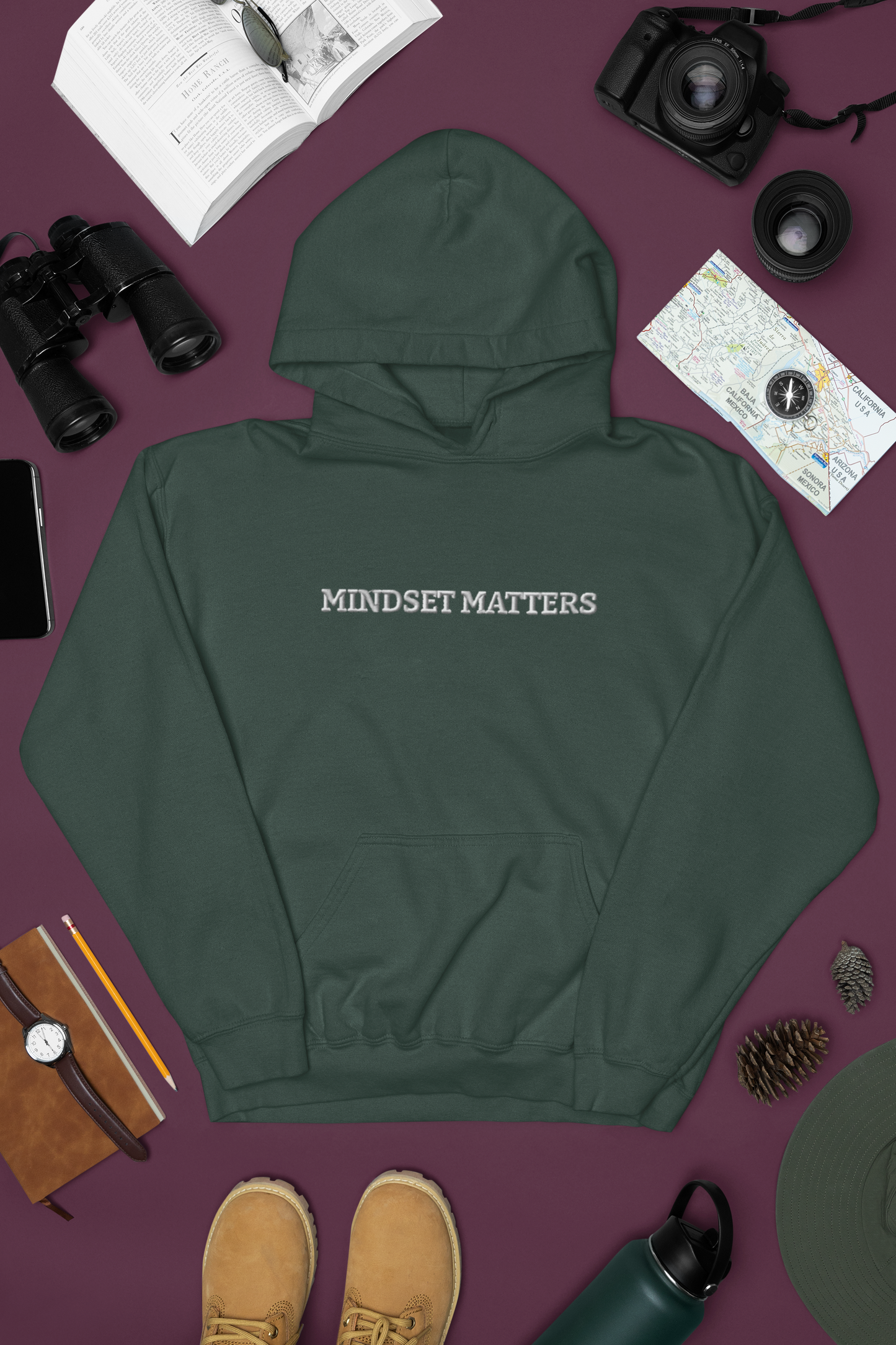 "MINDSET MATTERS" Design With White Embroidered Text. Classic Unisex Pullover Hoodie Premium Quality Original Clothing. Wear Your Motivation