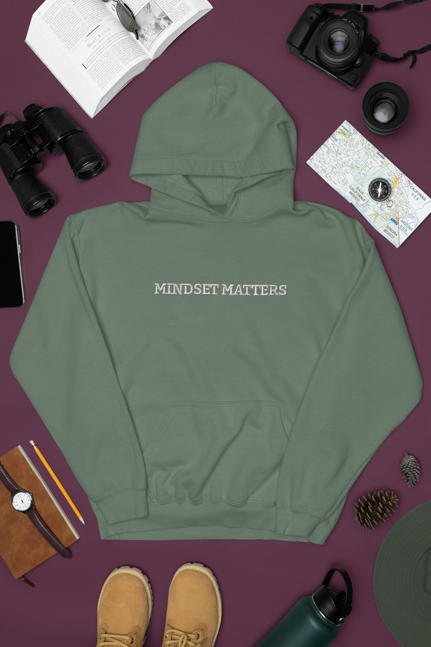 "MINDSET MATTERS" Design With White Embroidered Text. Classic Unisex Pullover Hoodie Premium Quality Original Clothing. Wear Your Motivation