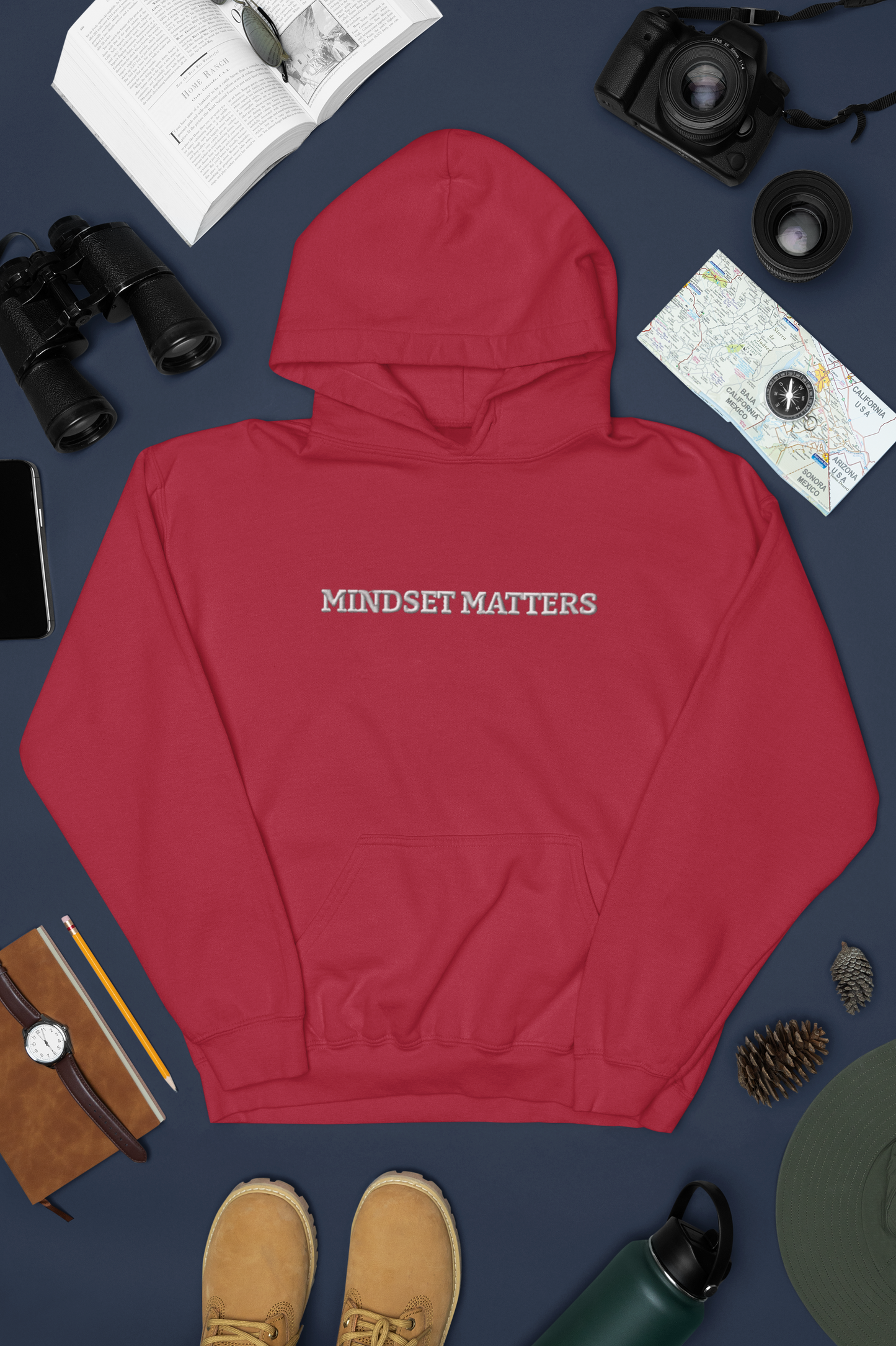 "MINDSET MATTERS" Design With White Embroidered Text. Classic Unisex Pullover Hoodie Premium Quality Original Clothing. Wear Your Motivation