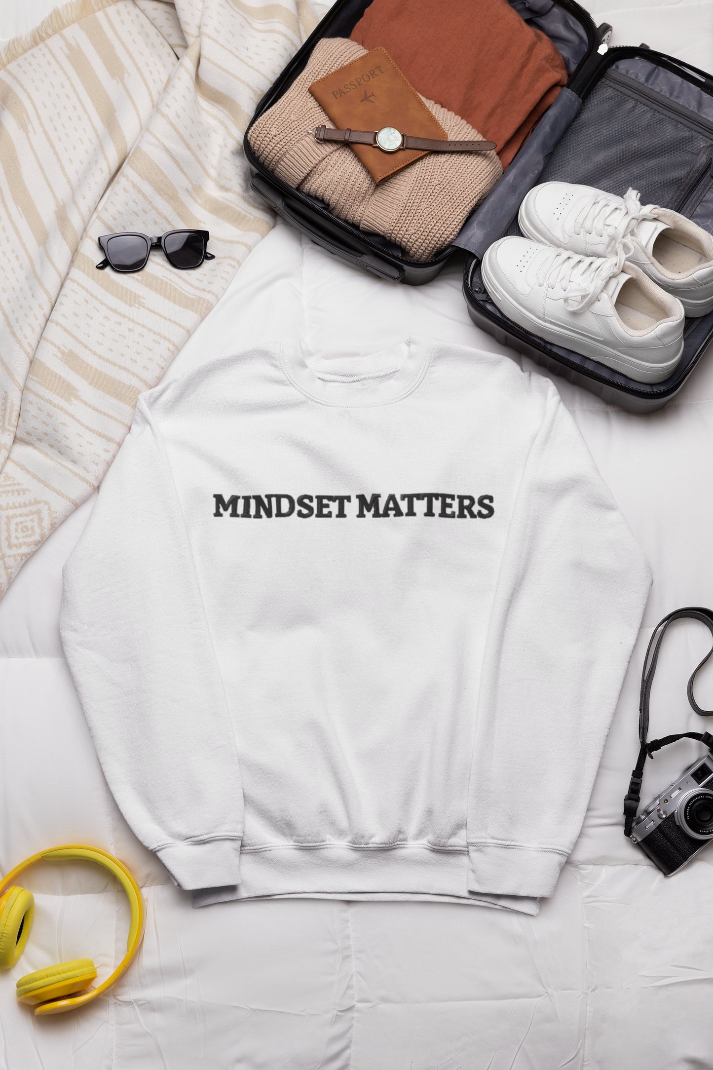 "MINDSET MATTERS" Design  With Black Embroidered Text.Classic Unisex Crewneck Sweatshirt Premium Quality Original Clothing. Wear Your Motivation.