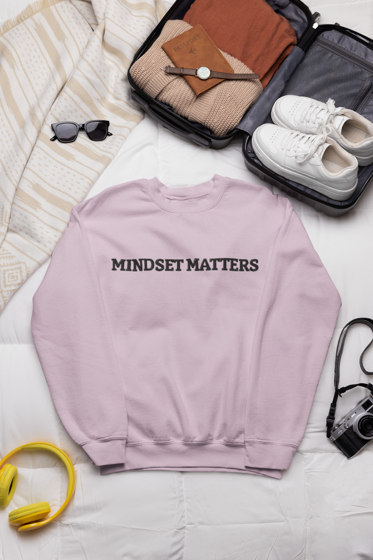 "MINDSET MATTERS" Design  With Black Embroidered Text.Classic Unisex Crewneck Sweatshirt Premium Quality Original Clothing. Wear Your Motivation.