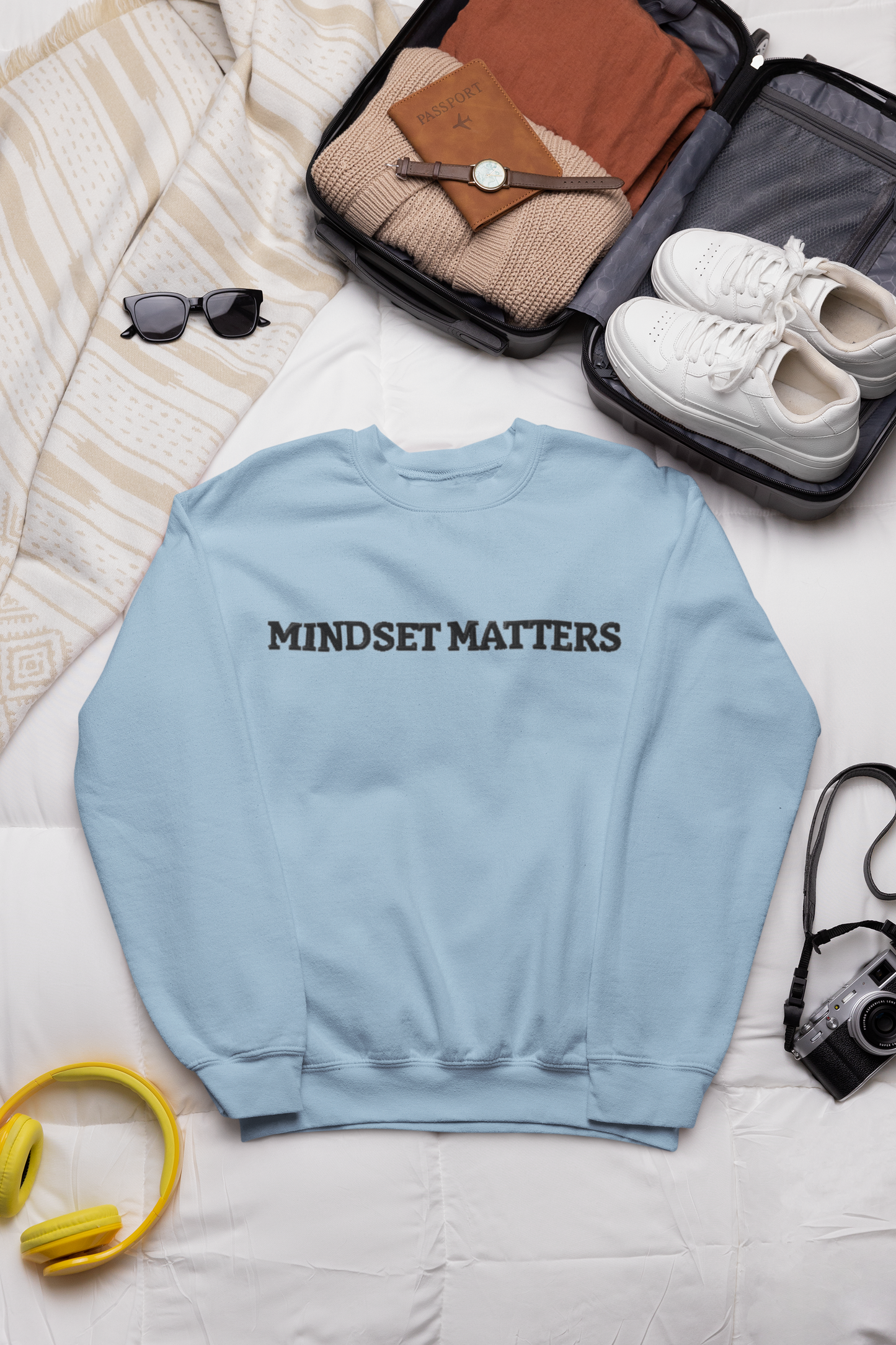 "MINDSET MATTERS" Design  With Black Embroidered Text.Classic Unisex Crewneck Sweatshirt Premium Quality Original Clothing. Wear Your Motivation.