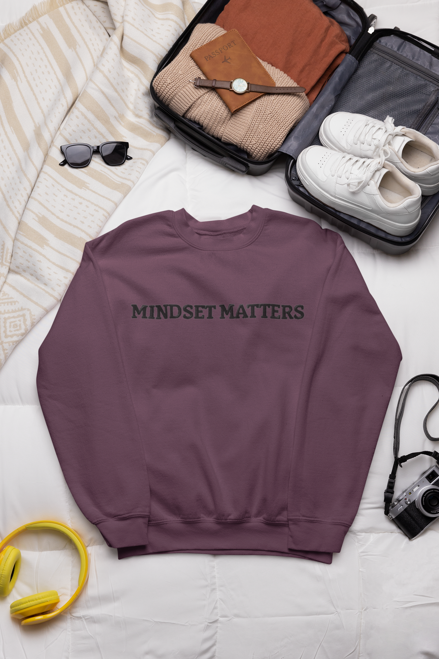 "MINDSET MATTERS" Design  With Black Embroidered Text.Classic Unisex Crewneck Sweatshirt Premium Quality Original Clothing. Wear Your Motivation.