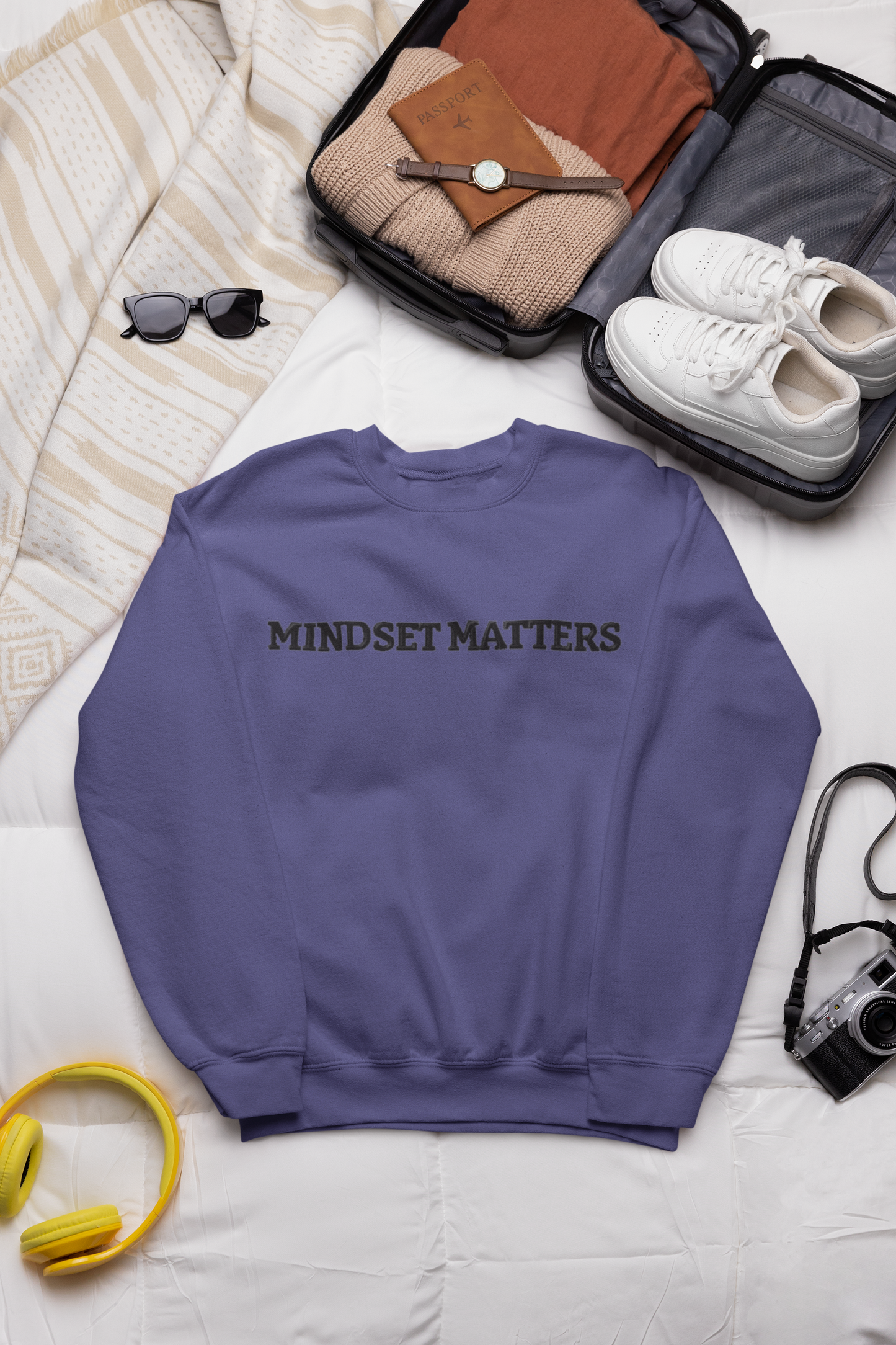 "MINDSET MATTERS" Design  With Black Embroidered Text.Classic Unisex Crewneck Sweatshirt Premium Quality Original Clothing. Wear Your Motivation.