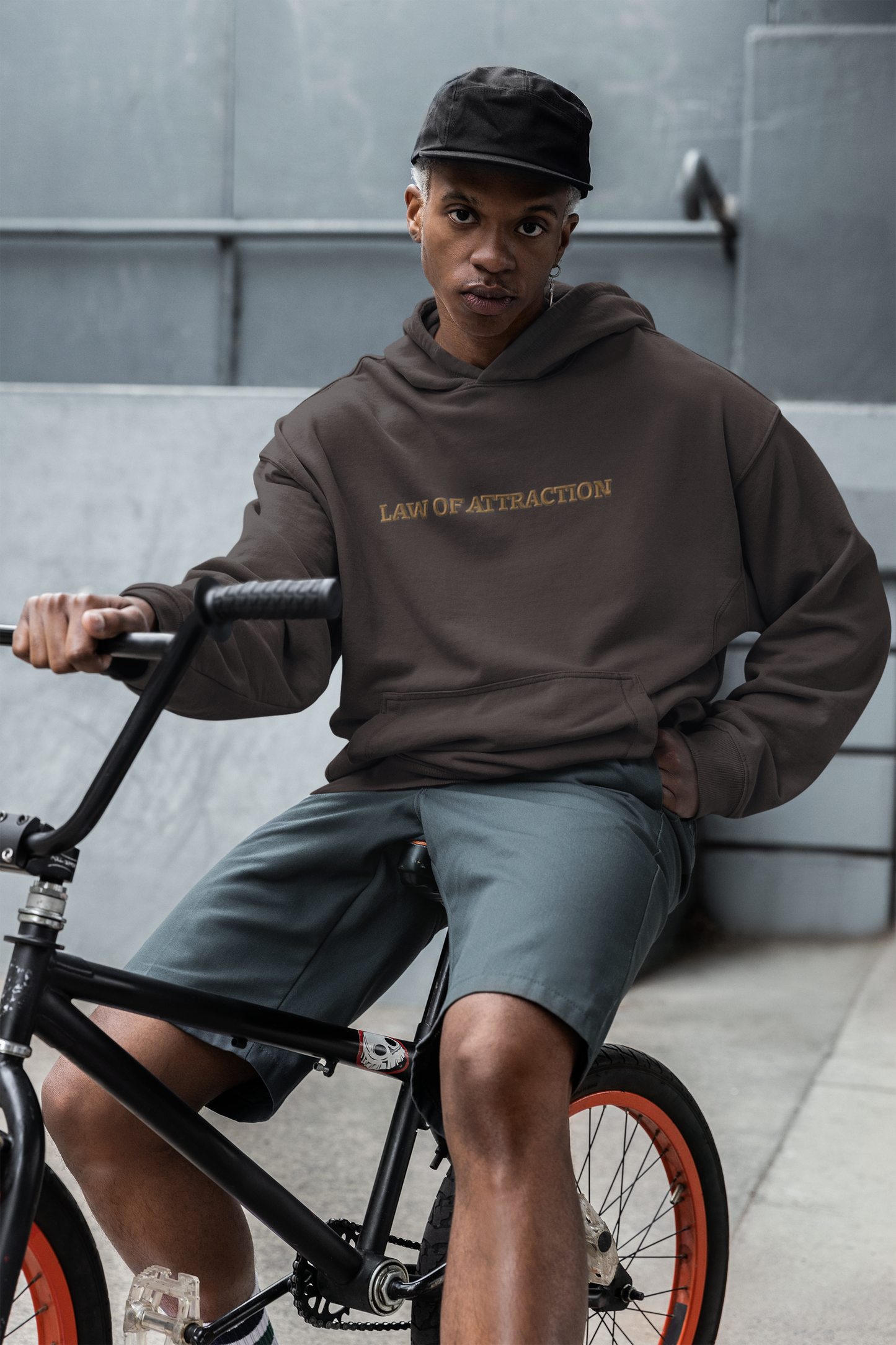 "LAW OF ATTRACTION" Design With Gold Embroidered Text. Classic Unisex Pullover Hoodie Premium Quality Original Clothing. Wear Your Motivation