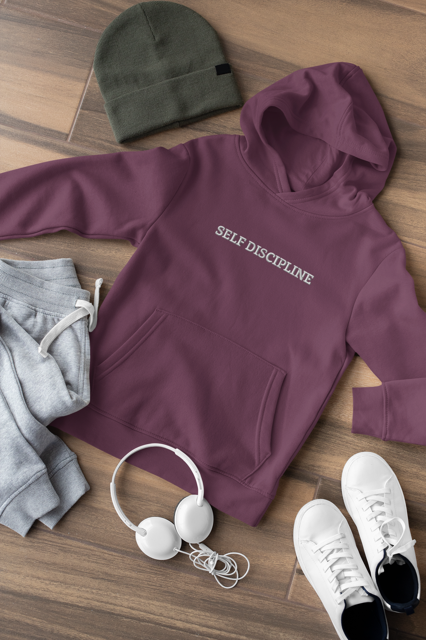 "SELF DISCIPLINE" Design With White Embroidered Text. Classic Unisex Pullover Hoodie Premium Quality Original Clothing. Wear Your Motivation