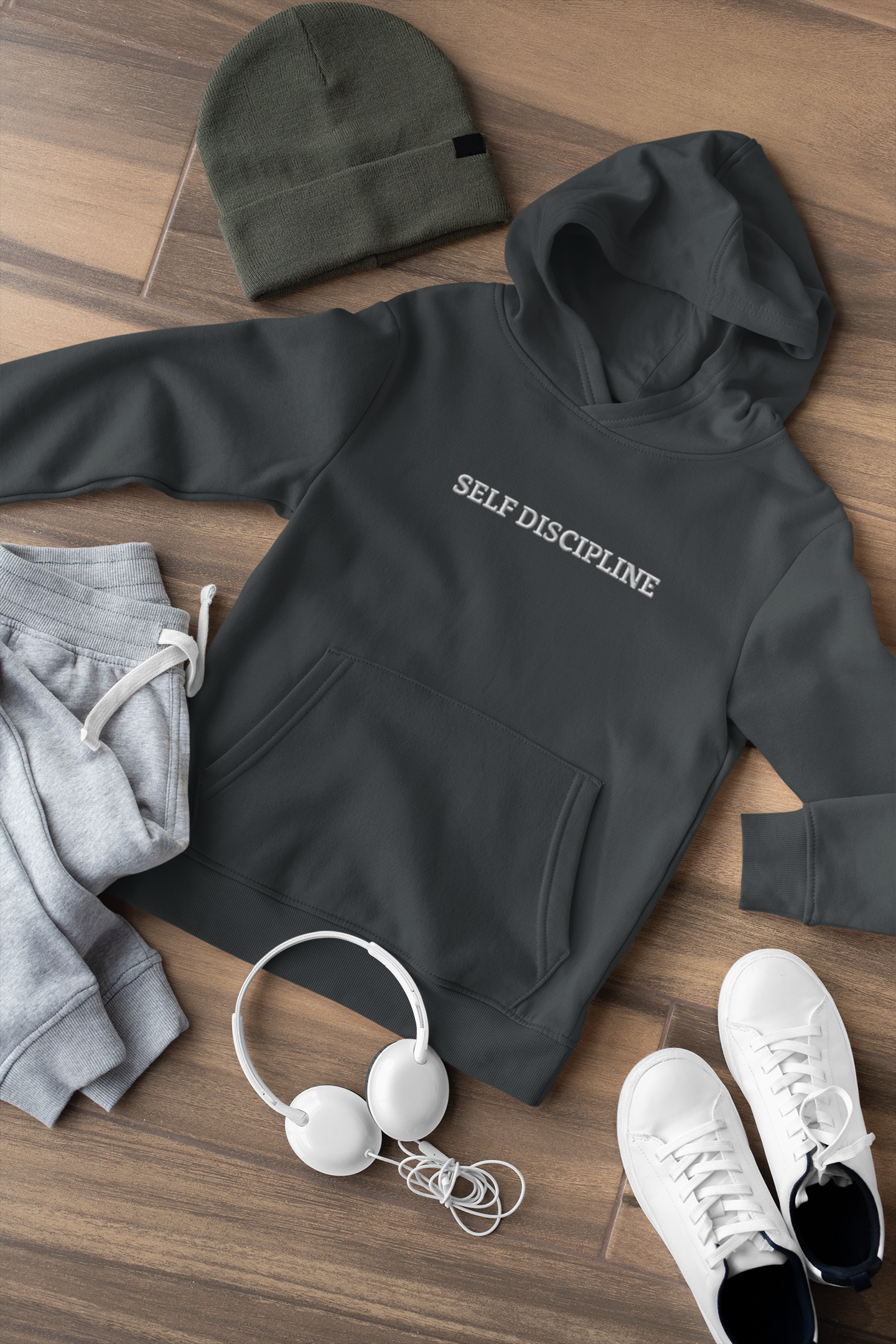 "SELF DISCIPLINE" Design With White Embroidered Text. Classic Unisex Pullover Hoodie Premium Quality Original Clothing. Wear Your Motivation