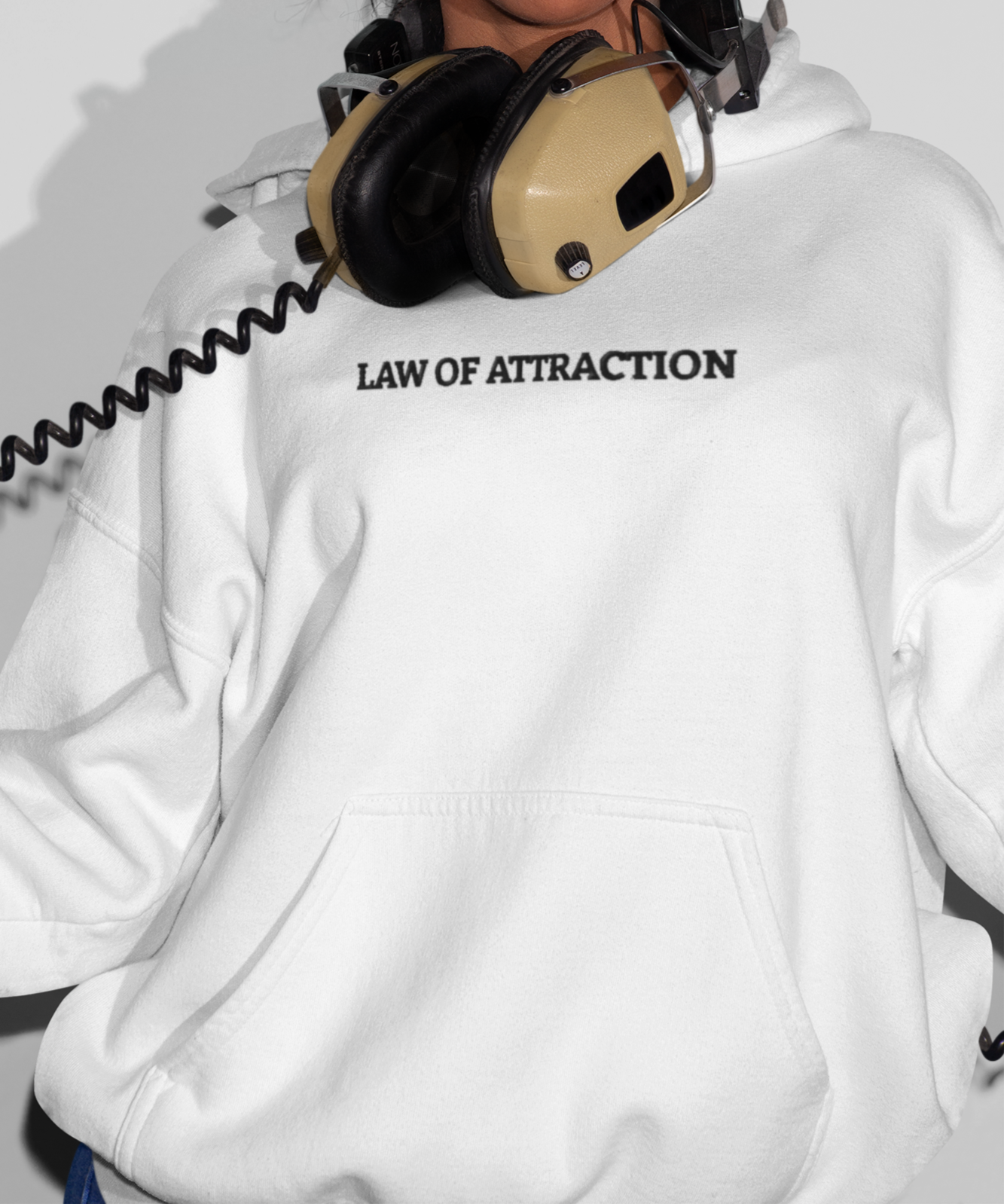 "LAW OF ATTRACTION" Design With Black Embroidered Text. Classic Unisex Pullover Hoodie Premium Quality Original Clothing. Wear Your Motivation