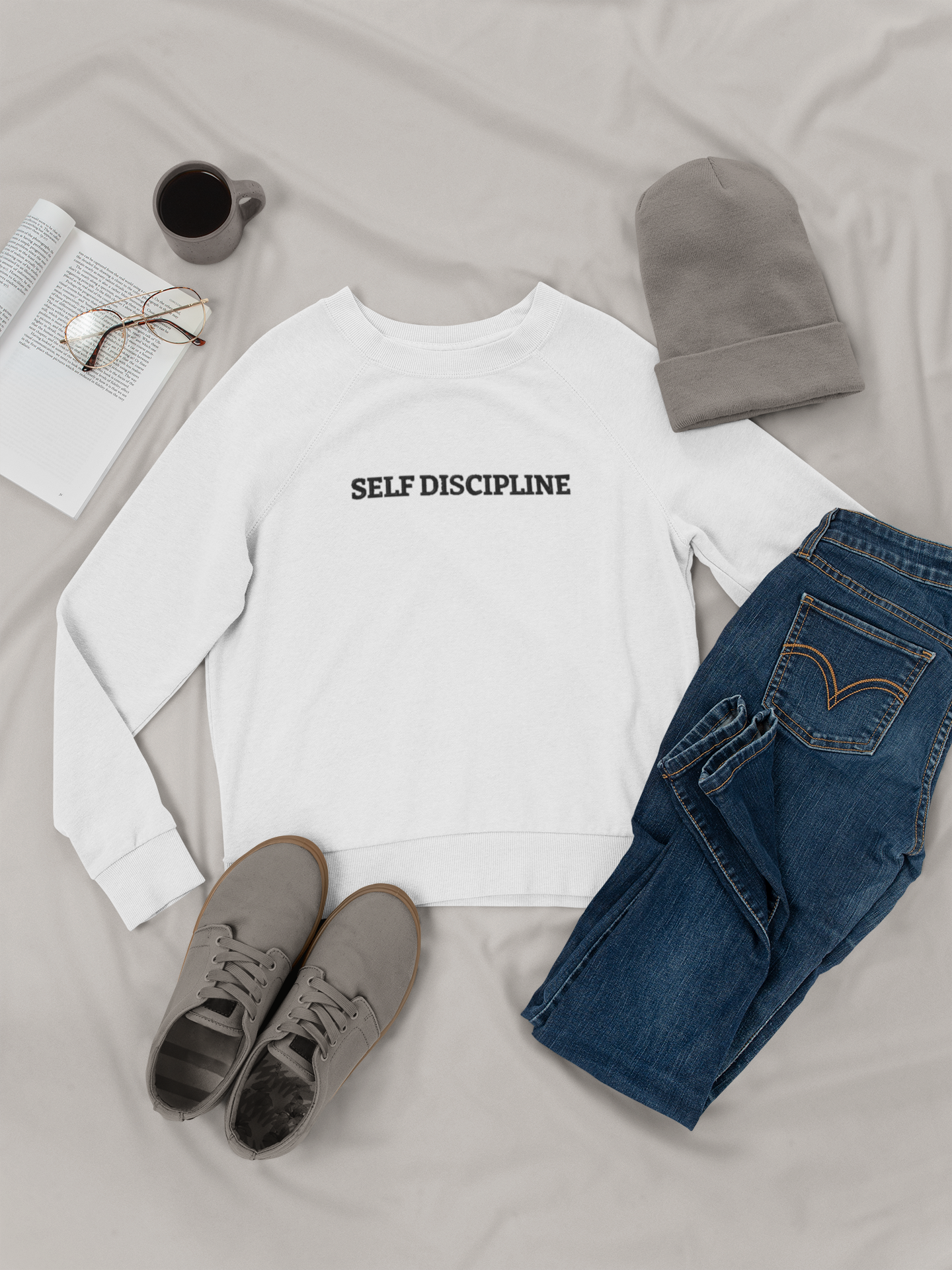 "SELF DISCIPLINE" Design With Black Embroidered Text.Classic Unisex Crewneck Sweatshirt Premium Quality Original Clothing. Wear Your Motivation.