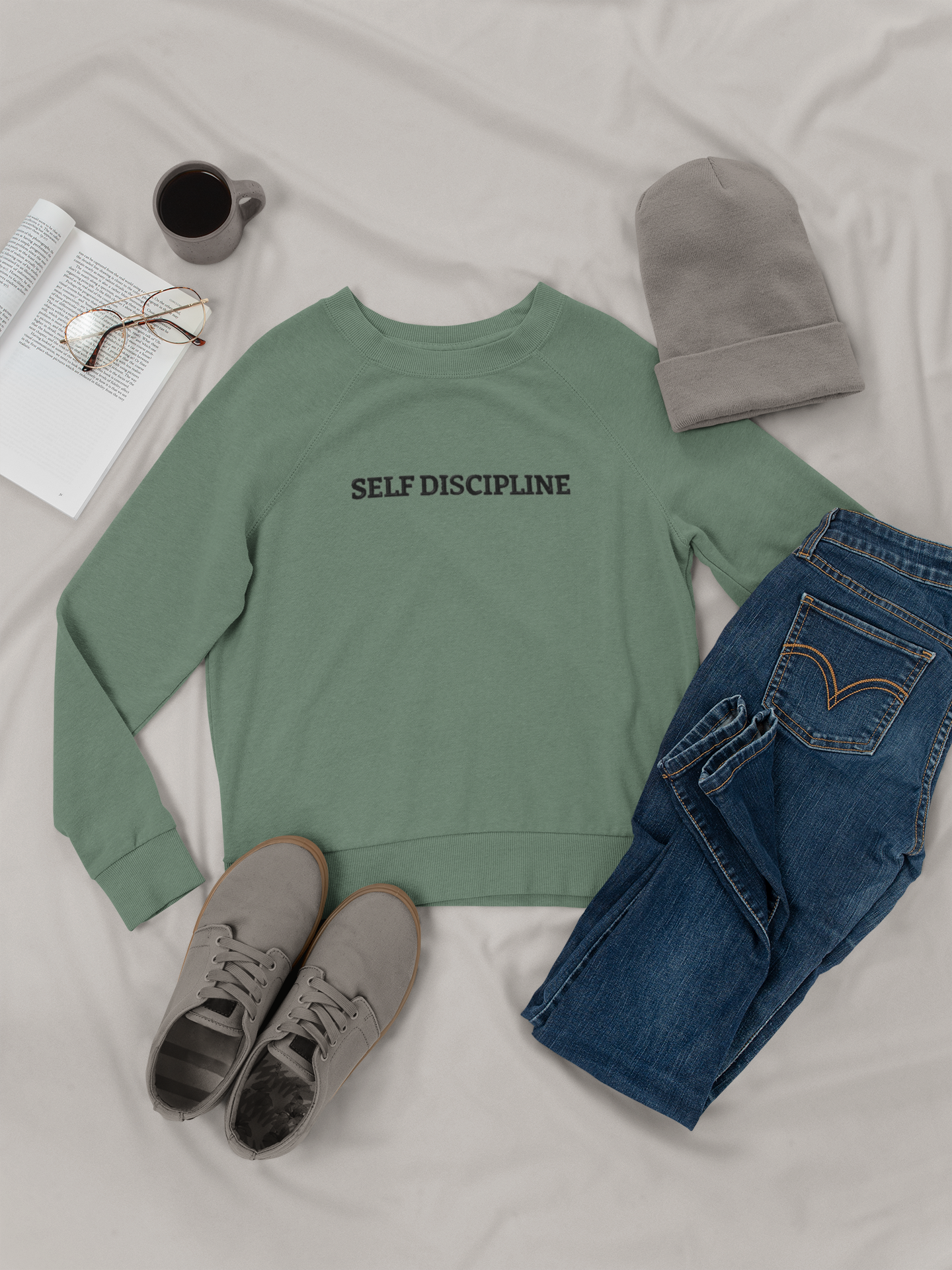 "SELF DISCIPLINE" Design With Black Embroidered Text.Classic Unisex Crewneck Sweatshirt Premium Quality Original Clothing. Wear Your Motivation.