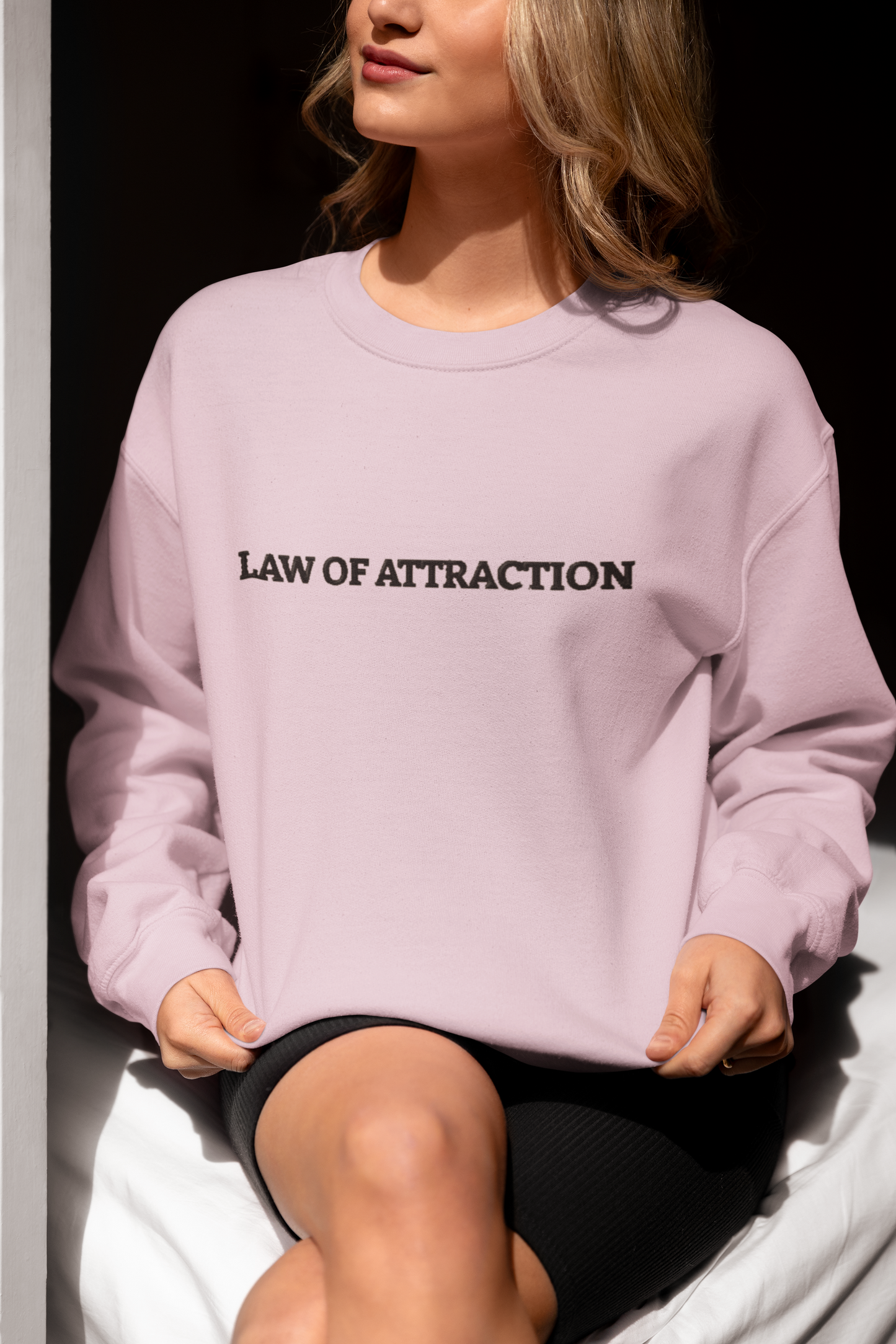 "LAW OF ATTRACTION" Design With Black Embroidered Text. Classic Unisex Crewneck Sweatshirt  Premium Quality Original Clothing. Wear Your Motivation