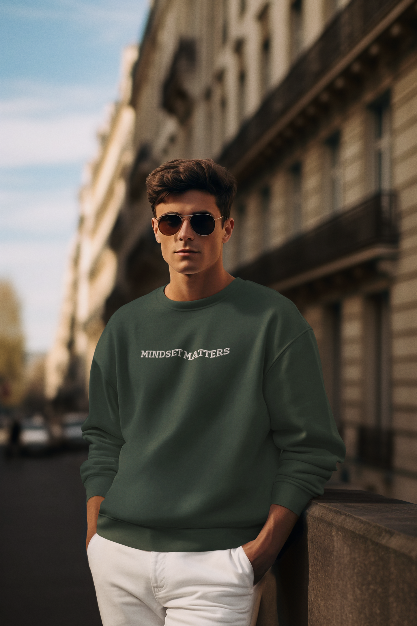 "MINDSET MATTERS" Design  With White Embroidered Text.Classic Unisex Crewneck Sweatshirt Premium Quality Original Clothing. Wear Your Motivation.