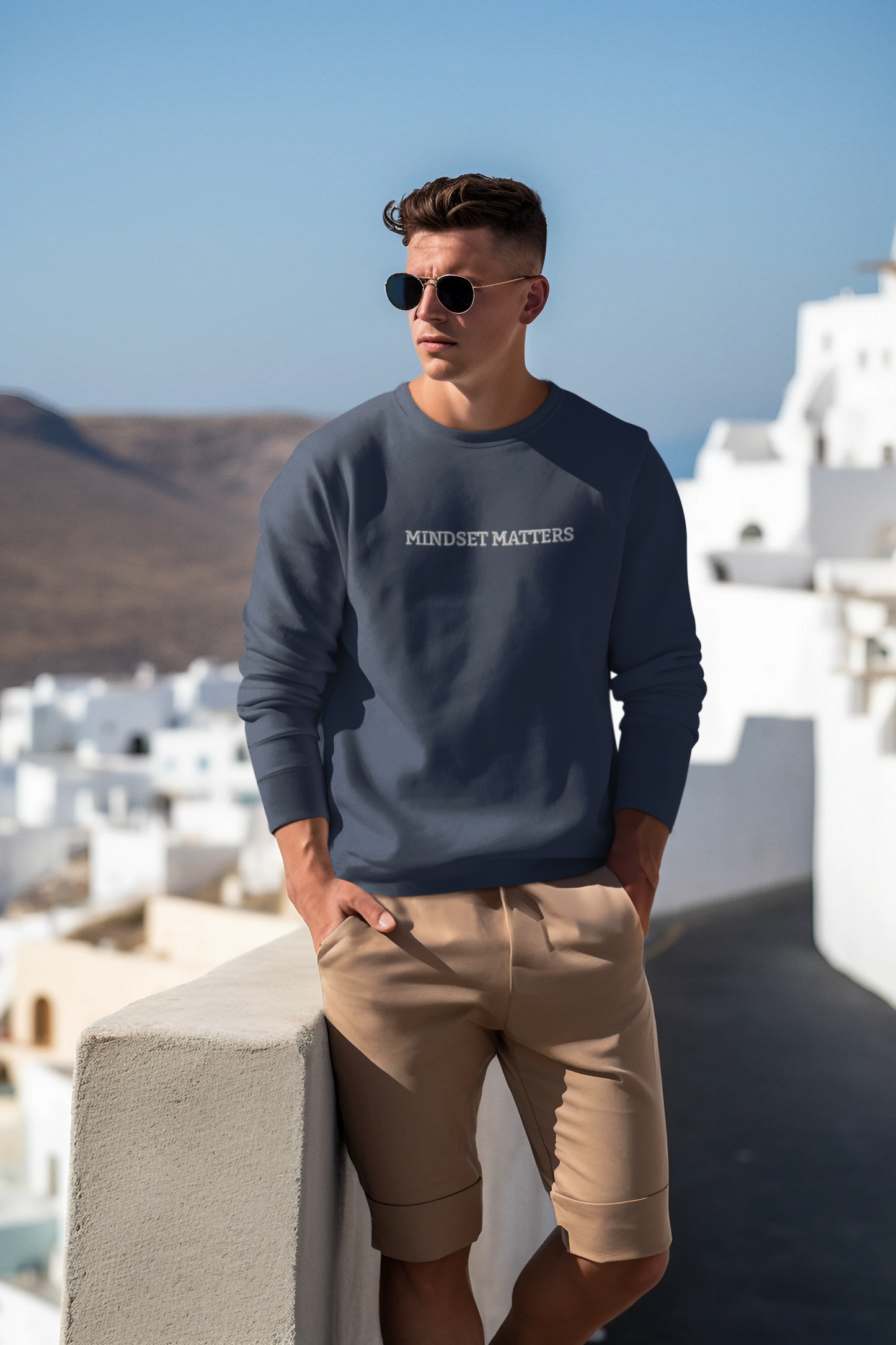 "MINDSET MATTERS" Design  With White Embroidered Text.Classic Unisex Crewneck Sweatshirt Premium Quality Original Clothing. Wear Your Motivation.