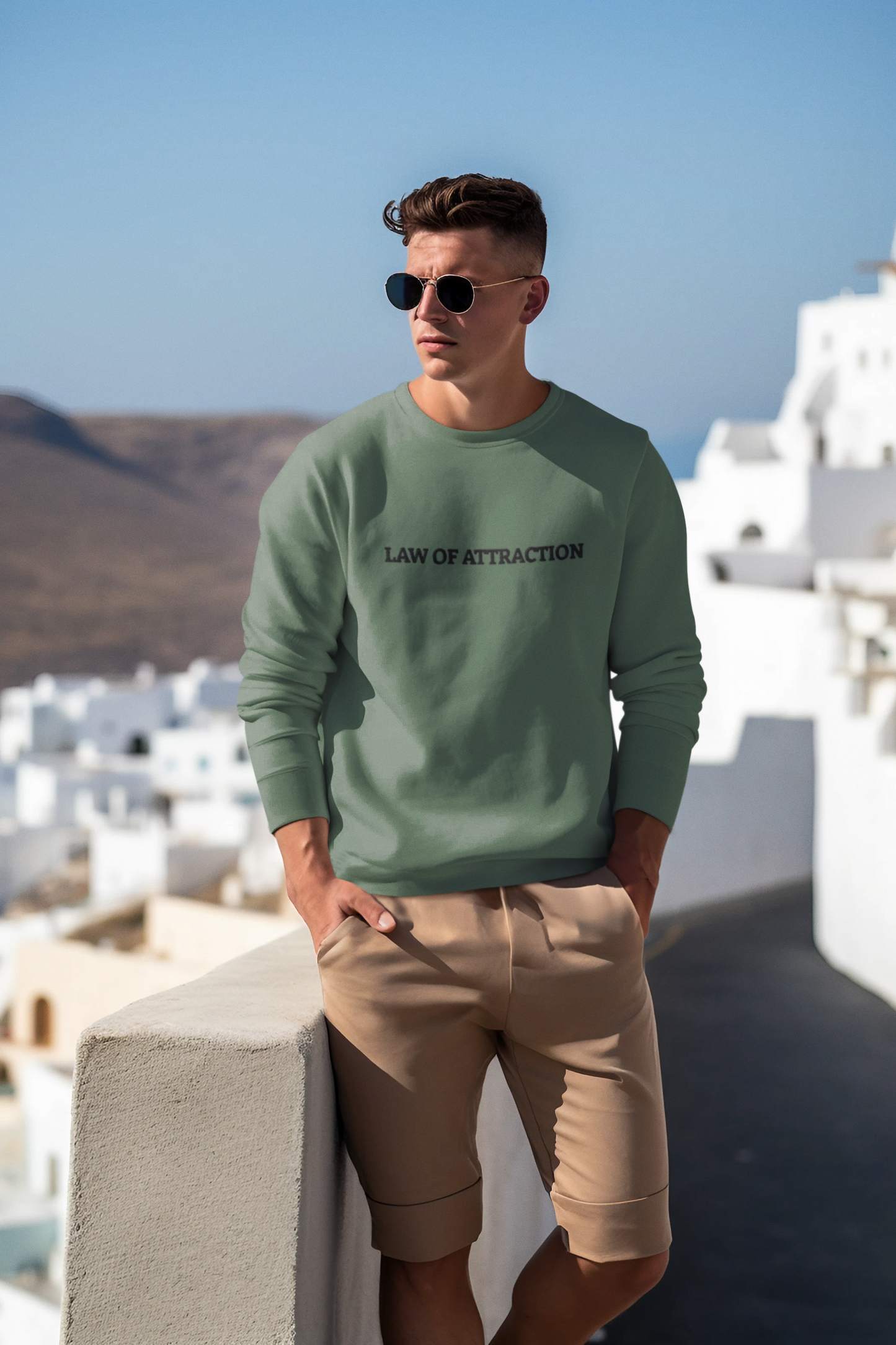 "LAW OF ATTRACTION" Design With Black Embroidered Text. Classic Unisex Crewneck Sweatshirt  Premium Quality Original Clothing. Wear Your Motivation