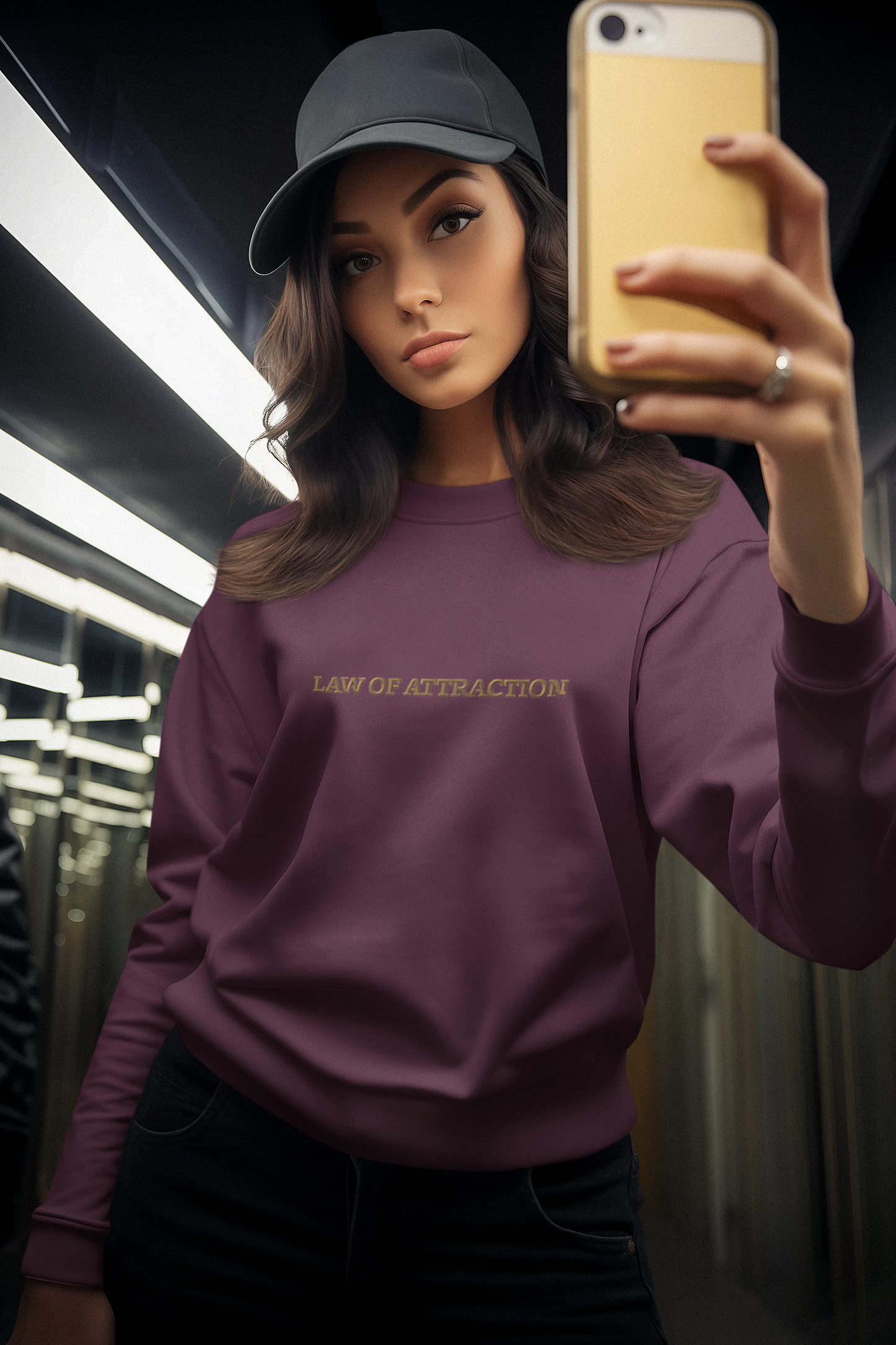 "LAW OF ATTRACTION" Design With Gold Embroidered Text. Classic Unisex Crewneck Sweatshirt  Premium Quality Original Clothing. Wear Your Motivation.